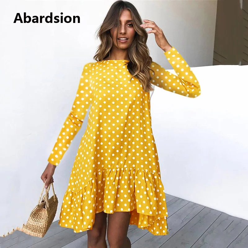 Abardsion женское осеннее платье в горошек 2019 повседневное свободное с длинными