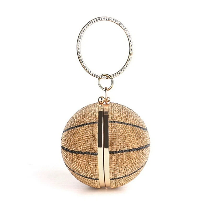 

Rhinestone Basketball Evening Bag Round Wedding Wristlets Handbag Glitter Clutch Purse with Detachable Chain