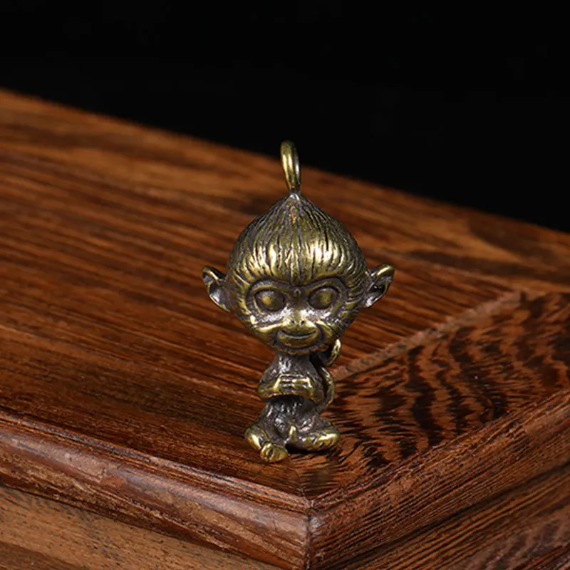 Латунный брелок с мультяшной обезьянкой для ключей винтажный медный большой