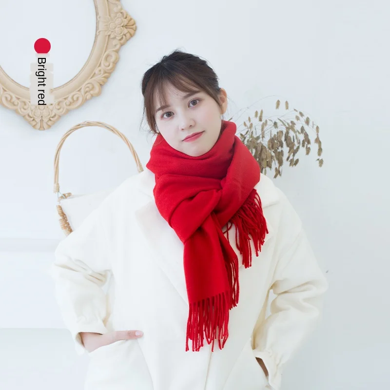 

Wool scarf female winter Korean wild long thick warm autumn and winter solid color cashmere shawl scarf dual-purpose grey