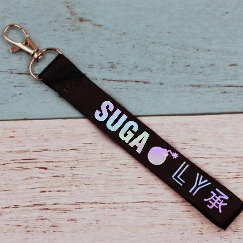 

KPOP Laser Bangtan Boys Keychain Lanyard Love Yourself Key Chains Jung Kook V SUGA JIMIN JHOPE RM Keyring Accessories