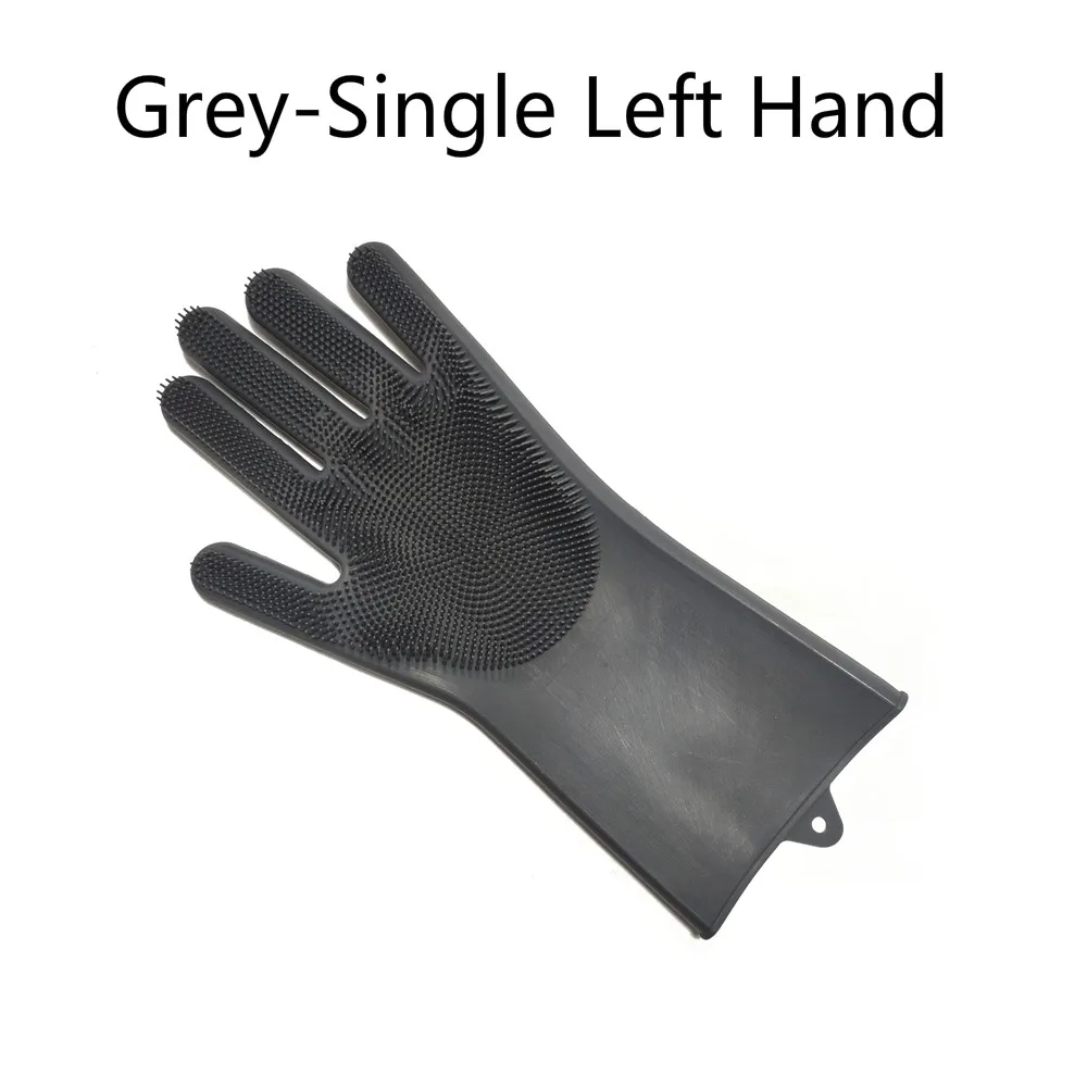 Grey-Left Hand Одна силиконовая щетка для мытья посуды, перчатки для мытья автомобиля, перчатки для мытья посуды, кухонные аксессуары - Цвет: Grey-Left Hand