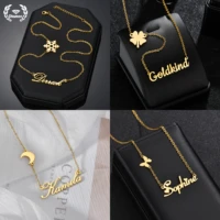 fashion custom stainless steel name necklace for women personalized letter crown butterfly pendant jewelry friendship gift