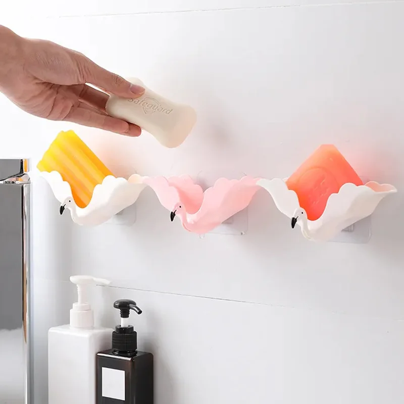 

Flamingo Shape Soap Dish Box Bathroom Suction Cup Soap Holder Non-slip Drain Rack Soap Storage Case Toilet Accessorie Gadgets