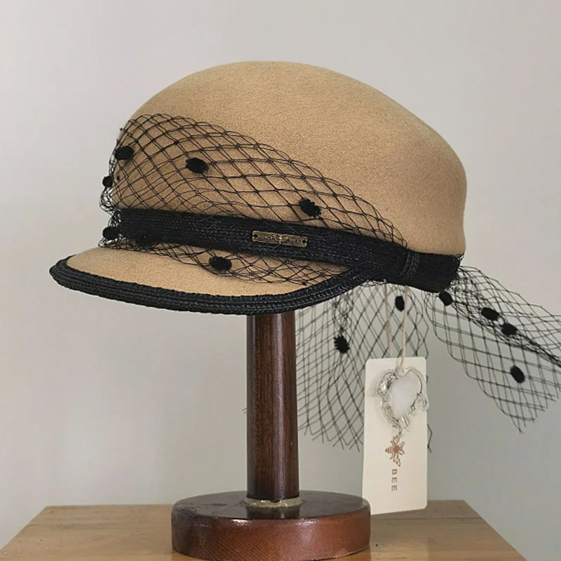 Теплая шерстяная зимняя шапка черная сетчатая шляпа для церкви и вечеринок