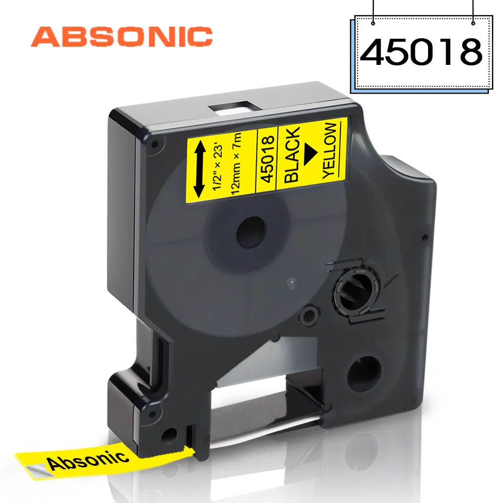 Absoonic 45013 45018 черный на желтом D1 этикетка лента 1/2 &quot12 мм производитель заменить