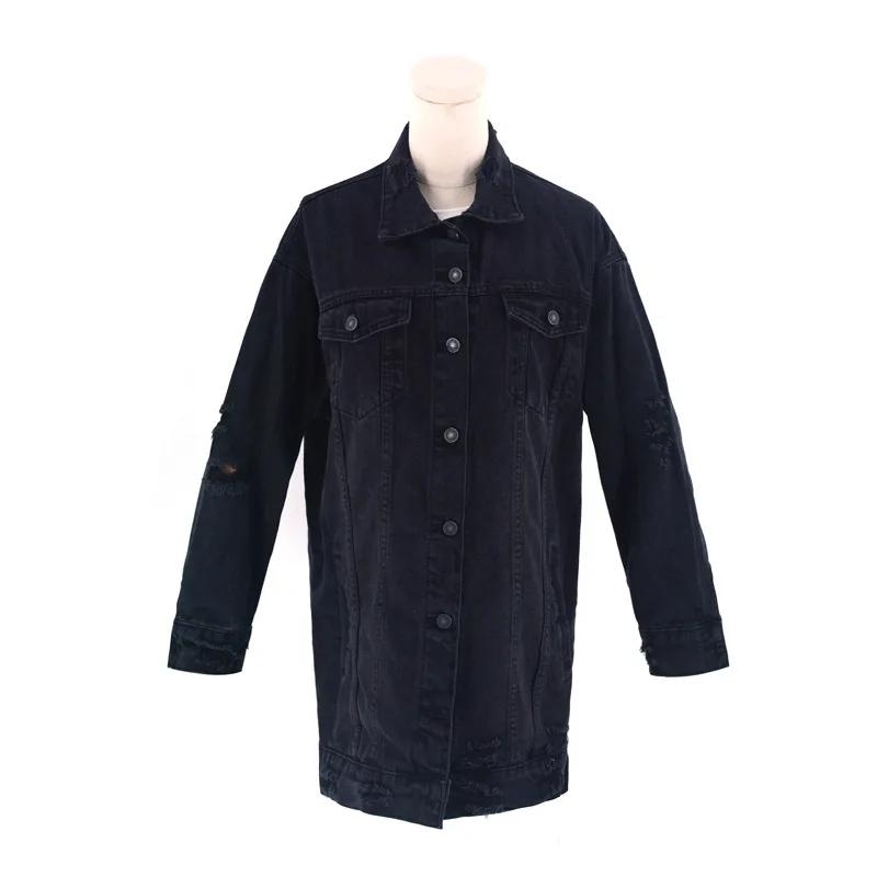 

Black denim jacket ladies slim long coat slimming