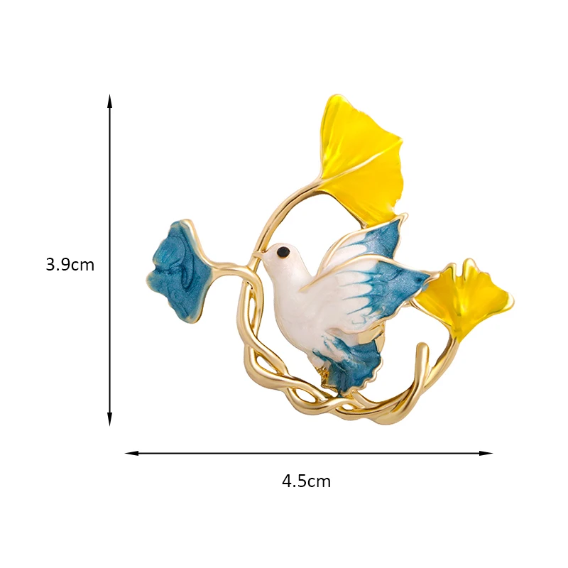 

Wuli&baby 3-color Enamel Dove Peace Bird Brooches Women Men Ginkgo Leaves Pigeon Party Casual Brooches