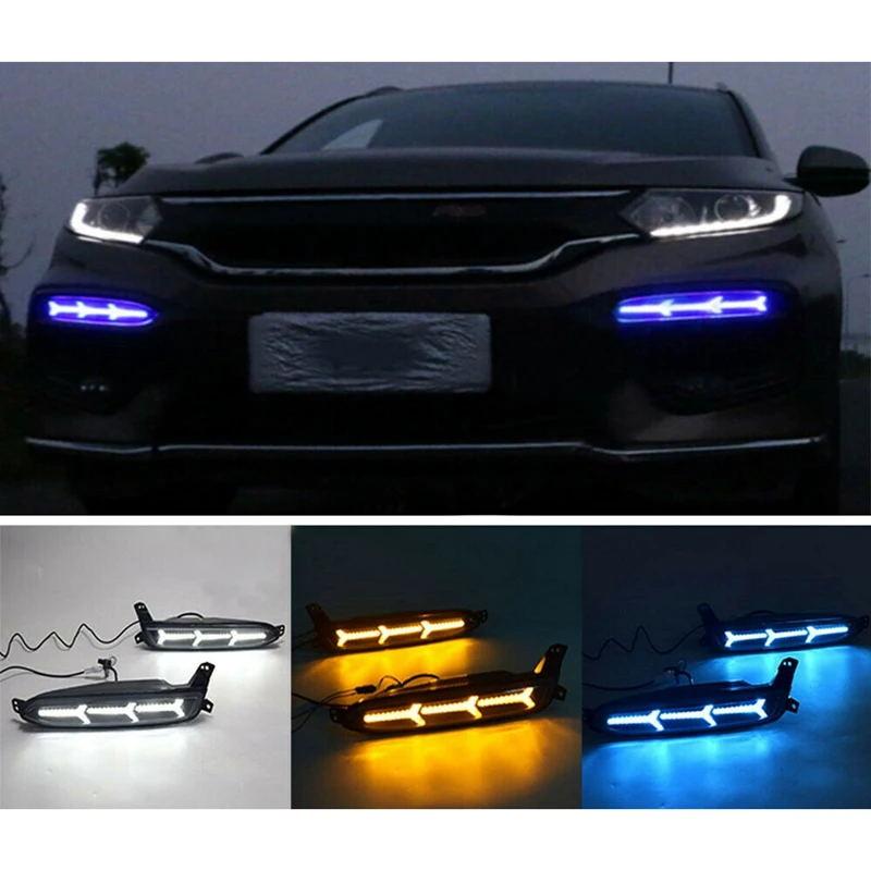 

2 шт. светодиодный дневные ходовые огни для Honda XR-V XRV 2015-2019 дневные ходовые огни светильник рыбья кость противотуманные лампы сигнала поворот...