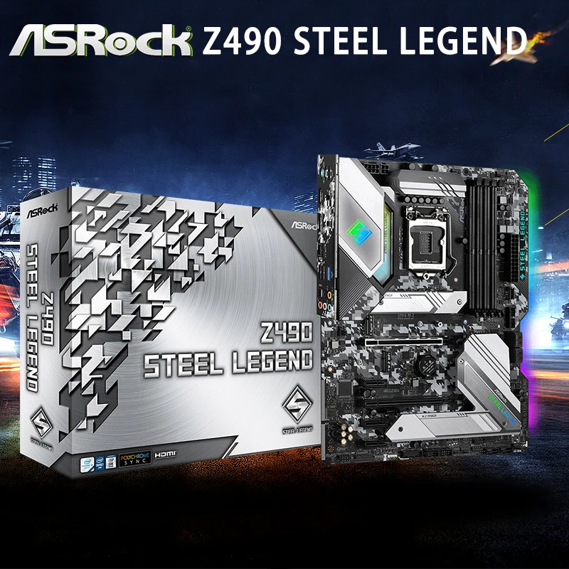 Günstig LGA 1200 ASRock Z490 Stahl Legende Motherboard DDR4 128GB DDR4 2133MHz PCI-E 3,0 M.2 Overlocking Desktop Z490 Placa-Mãe 1200