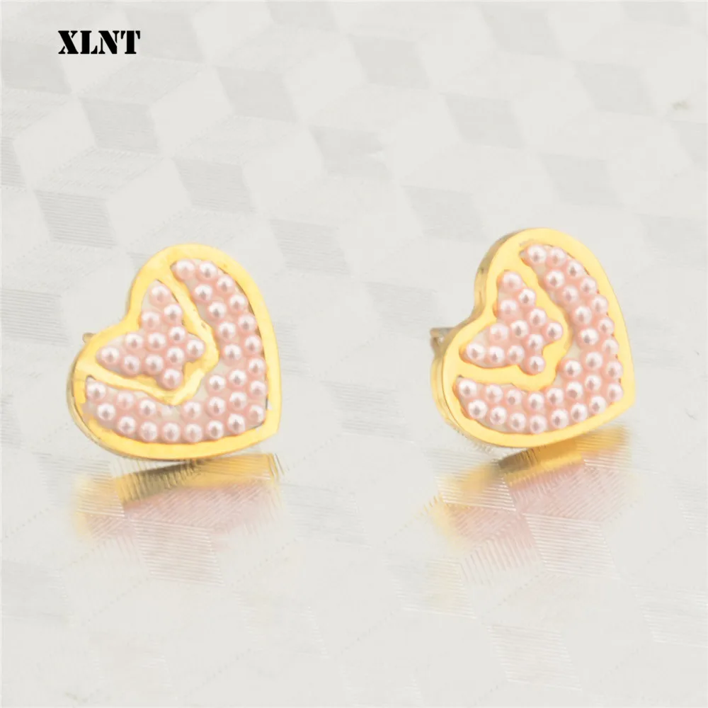 XLNT модные серьги в форме сердца, женские популярные серьги с жемчугом в форме сердца, ювелирные изделия из нержавеющей стали, аксессуары, серьги для женщин