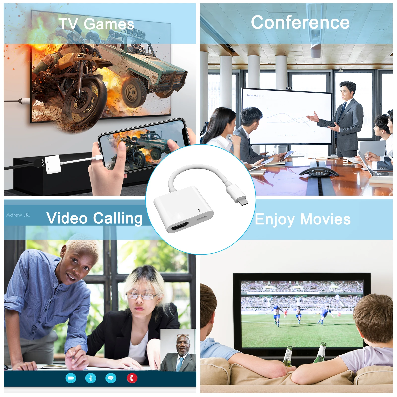 

Lightning to HDMI-Compatible Adapter OTG USB Converter kit Charge Cable Connector 1080P HD for iPhone X/XR/11/8P/6S/7P/iPad Air