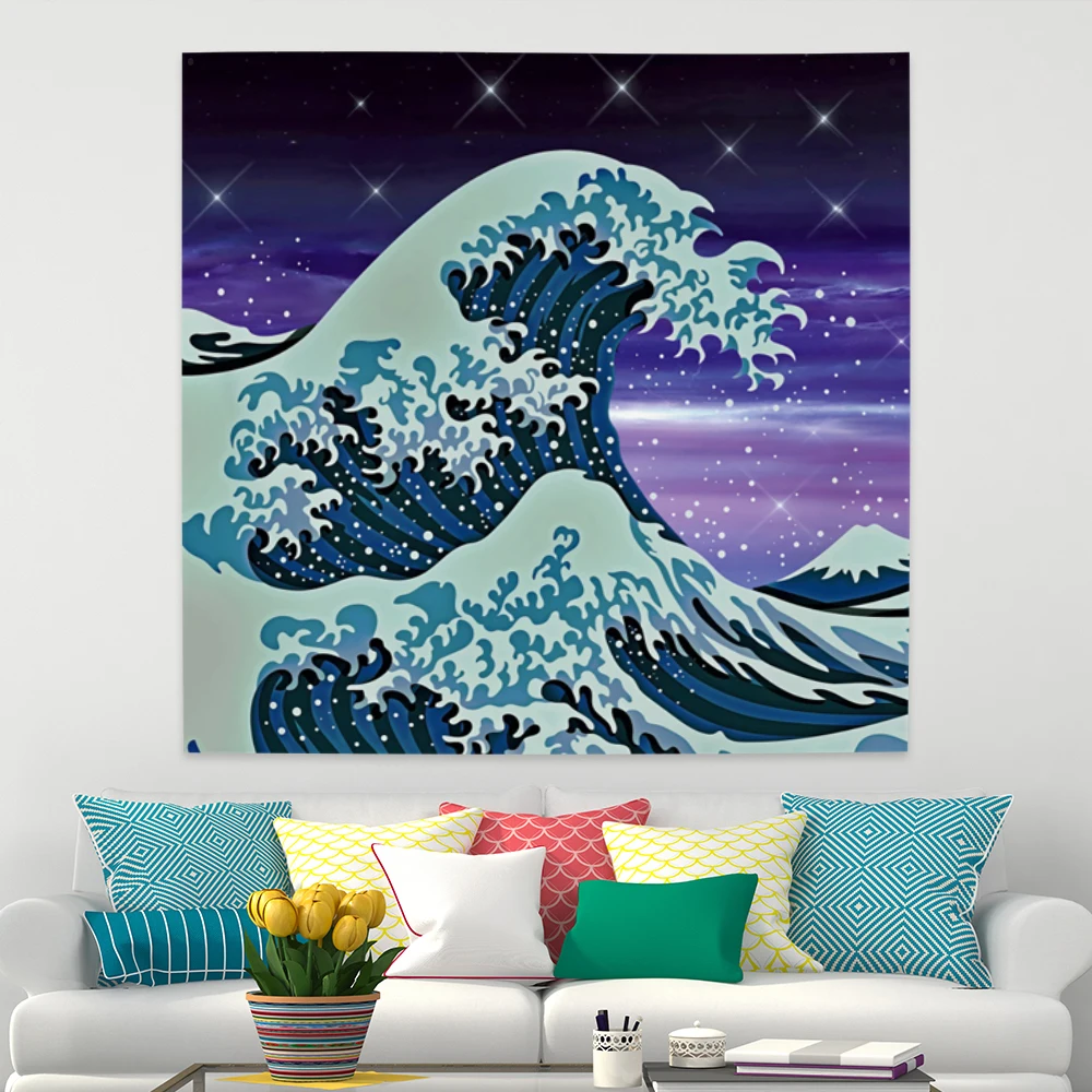

Tapestry Wall Hanging Japanese Blanket Living Room Tapestres Totem Bohemian Home Decor Background Kanagawa Hanging Cloth