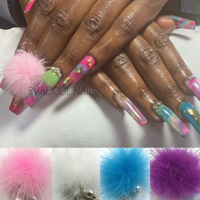 

2pcs Nail Poms Fluffy Plush Ball Nails 3D Soft Pom Fur Balls Detachable Magnetic Acrylic Tips Jewelry Decorations Ornament Tool