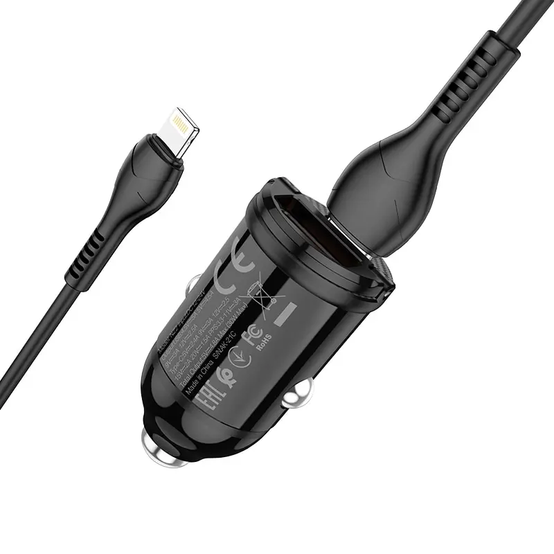 Автомобильное зарядное устройство Hoco NZ2 Link PD30W+QC3.0 (Type-C to Lightning) car charger черный |