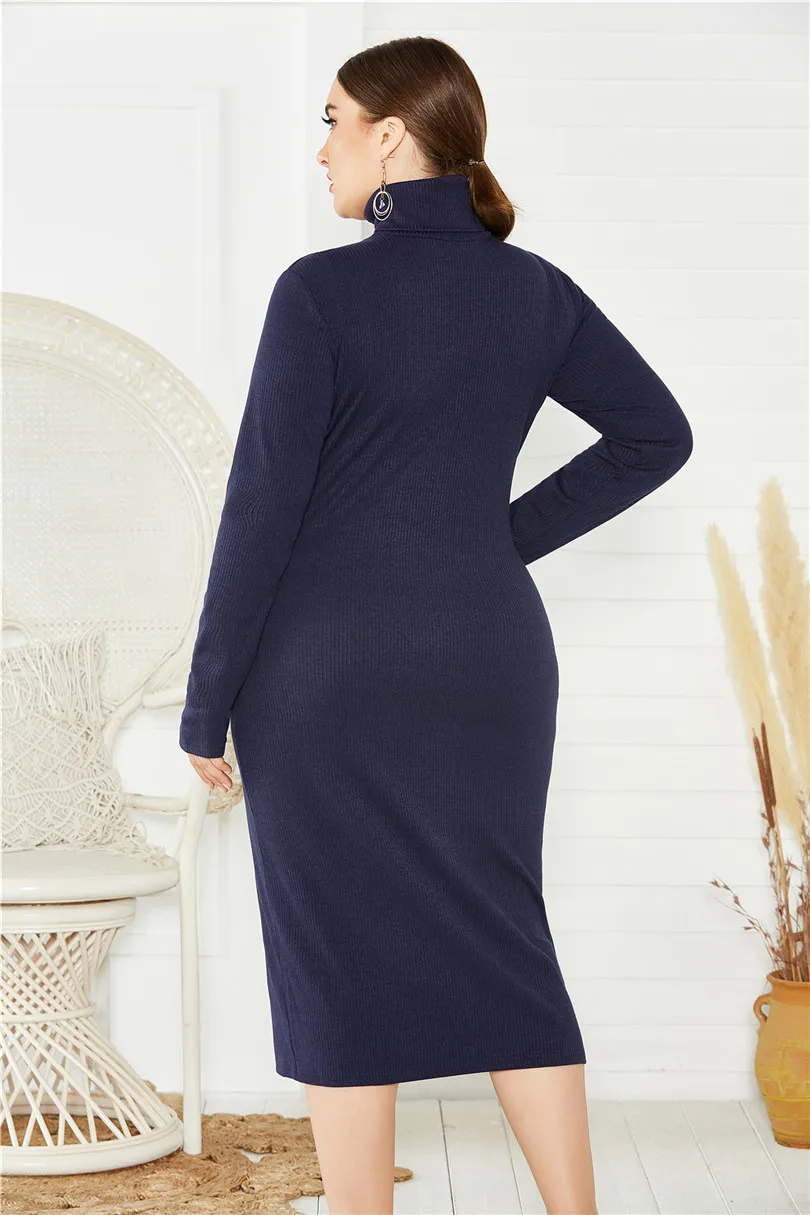 Женское вязаное платье 4XL 5XL 6XL размера плюс с длинным рукавом облегающее