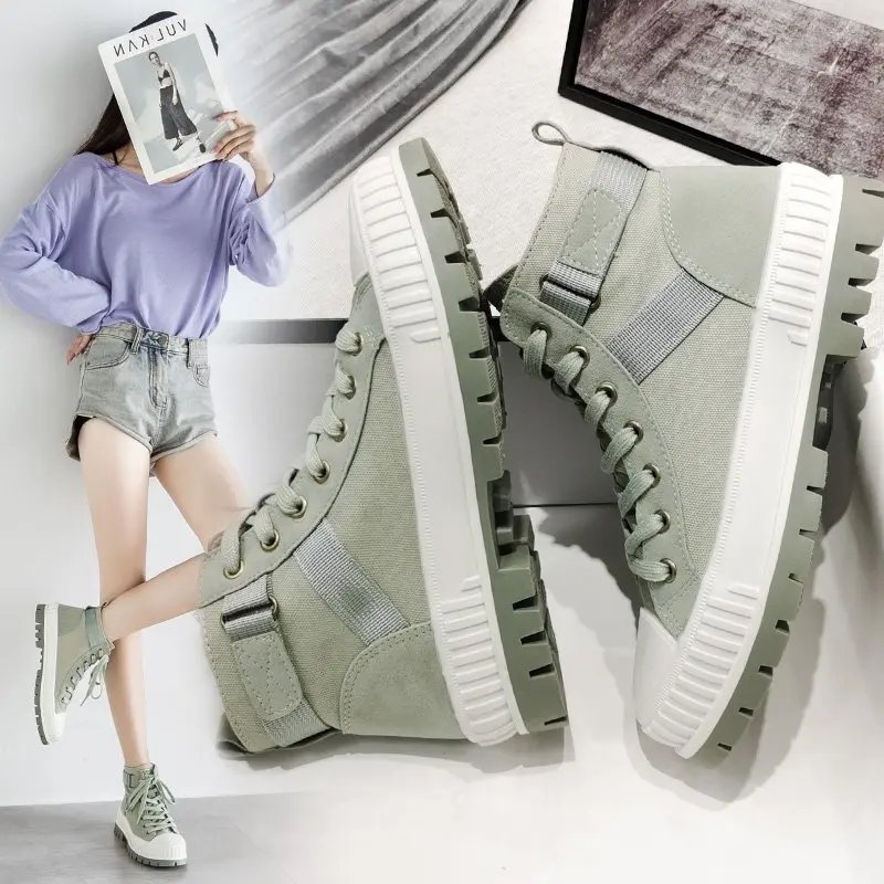 

2020 spring and autumn new high-top college style sports casual boots canvas shoes women thick bottom trend board shoes X268