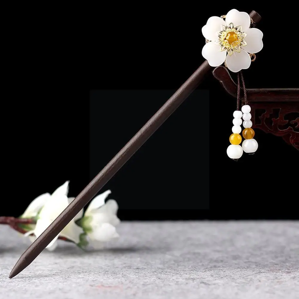 

New Shaking Tassel Hairpin Vintage Wood Flower Hair Chinese Style Clip Hair Pins Fashion Girl Sticks Hair Women Hair Access Z7f6