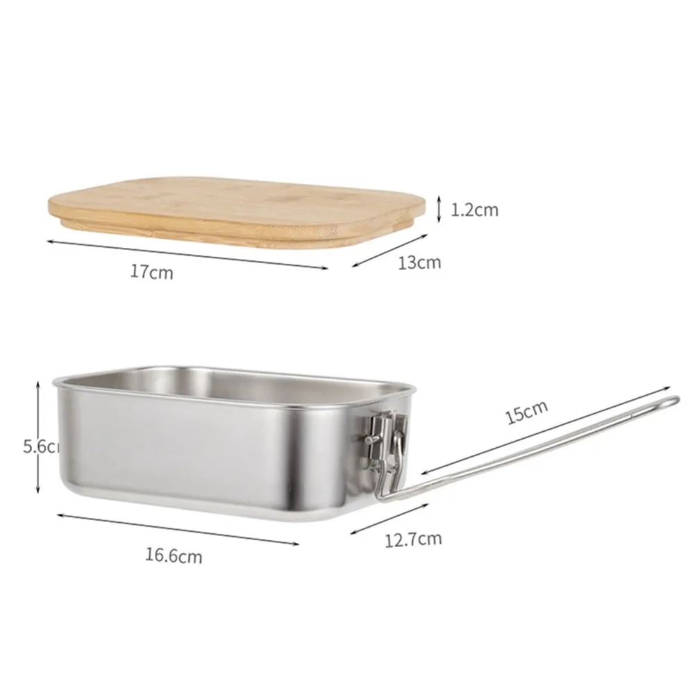 

Multifunction Stainless Steel Lunch Box Outdoor Camping BBQ Wood Cutting Board Cover Tableware For Kid Adult Women Men