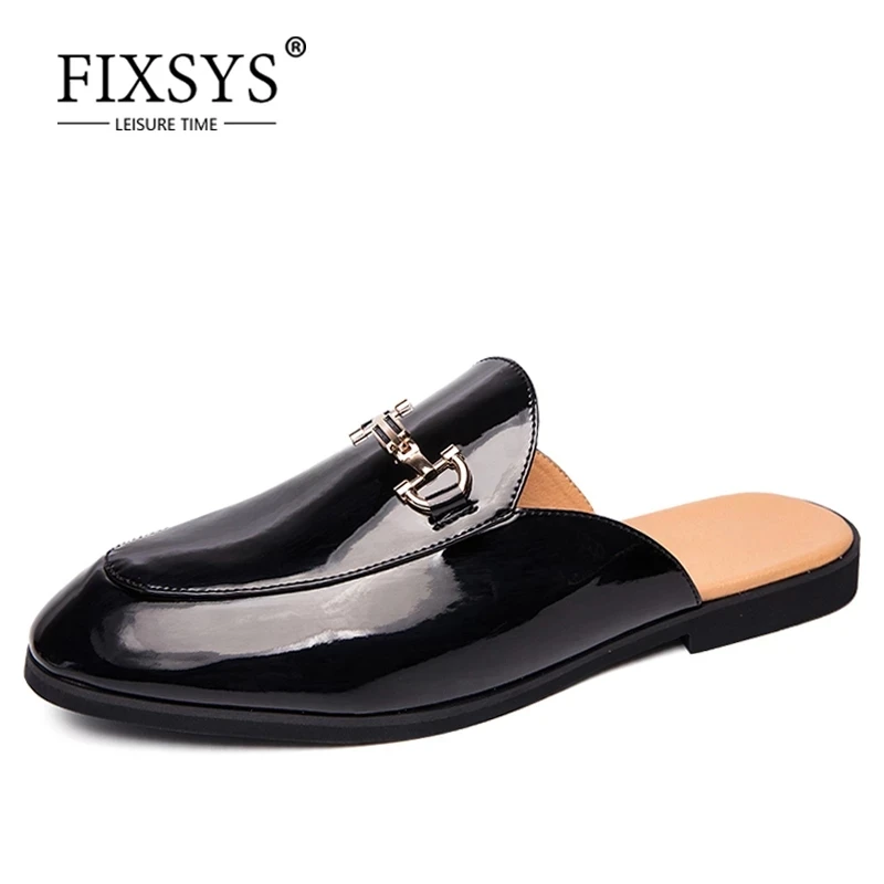 Мужские полулоферы из лакированной кожи FIXSYS Модные дышащие уличные шлепанцы