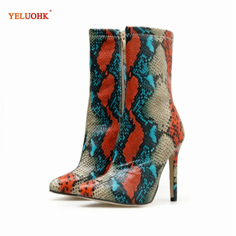 Привлекательные женские ботинки змеиная кожа ботильоны 11 5 экстремально тонкий