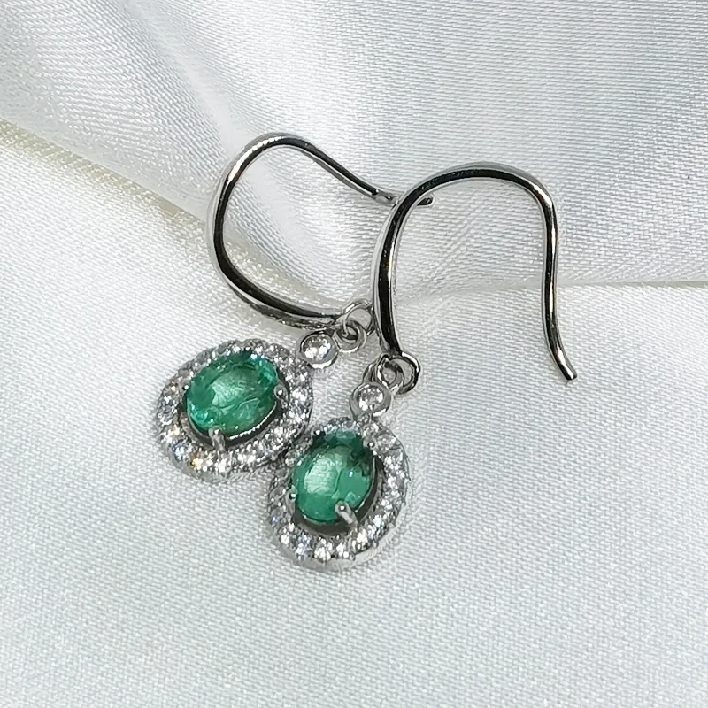 

MeiBaPJ Natural Columbia Emerald Gemstone Drop Earrings Real 925 Silver Ellipse Earrings Fine Charm Jewelry for Women