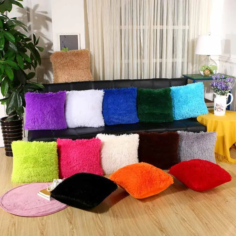 

Four Season Plush PillowCase Lumbar Pillow Solid Color Soft Breathable Comfortable For Home Office Bed Sofa Cushion Pillow Cover