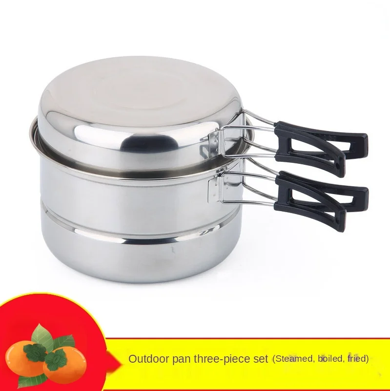

Stainless steel outdoor camping with set of pot | | portable travel picnic supplies pan 2-3 gifts custom