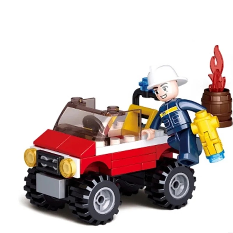 

sLuban M38-B0621 Fire Alarm Series Fire Truck Children's Puzzle Assembling Assembling Jigsaw Puzzle Building Block Boy Gif