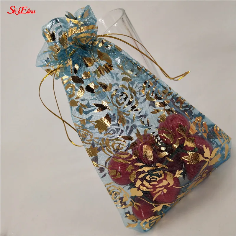 lake blue 50 шт., 7x9, 9x12, 11x16, 13x18, 15x20, 20x30 см, позолоченные розы из органзы, ювелирные изделия, сумки для свадебной вечеринки, украшения, сувениры, сумки для подарков 5Z - Цвет: lake blue