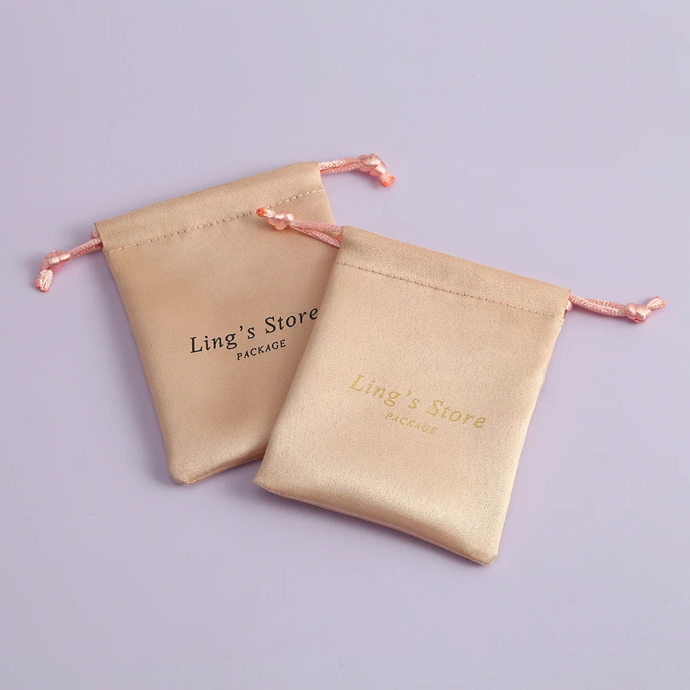 100 Personalized Logo Velvet Jewelry Packaging Flannel Gift Bag Wedding Favor Bag Eyelashes Makeup Lipstick Drawstring Pouch