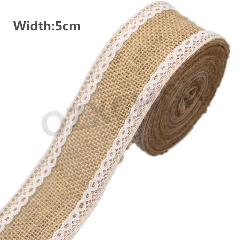 6 (5cm width ) Рождественский Декор, натуральная джутовая Мешковина, деревенская гессианская лента с кружевом шириной 5 см, украшение для свадебной вечеринки, кружевная отделка, сделай сам, AA7916 - Цвет: 6 (5cm width )
