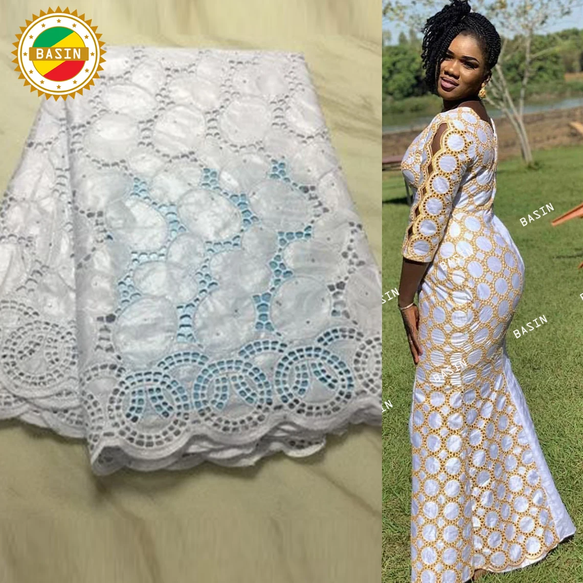 

White Bazin Riche With Stones 2021 Top Quality Lace Fabric For African Women Wedding Evening Gowns Bazin Riche Laces Fabrics