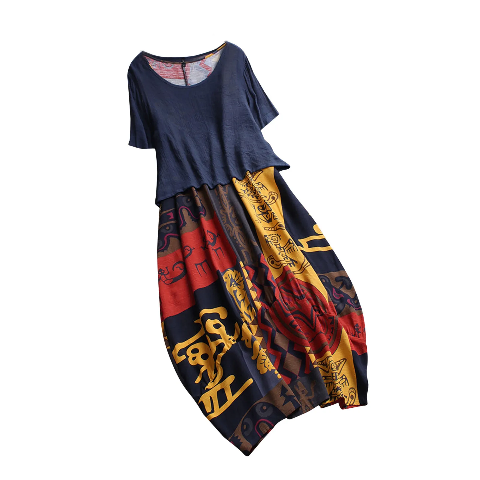 

Women's Fashion Print Short Sleeves Round Neck Two Piece Vest Lantern Dress Robe Femme Vestidos Summer Dress For Women 2021