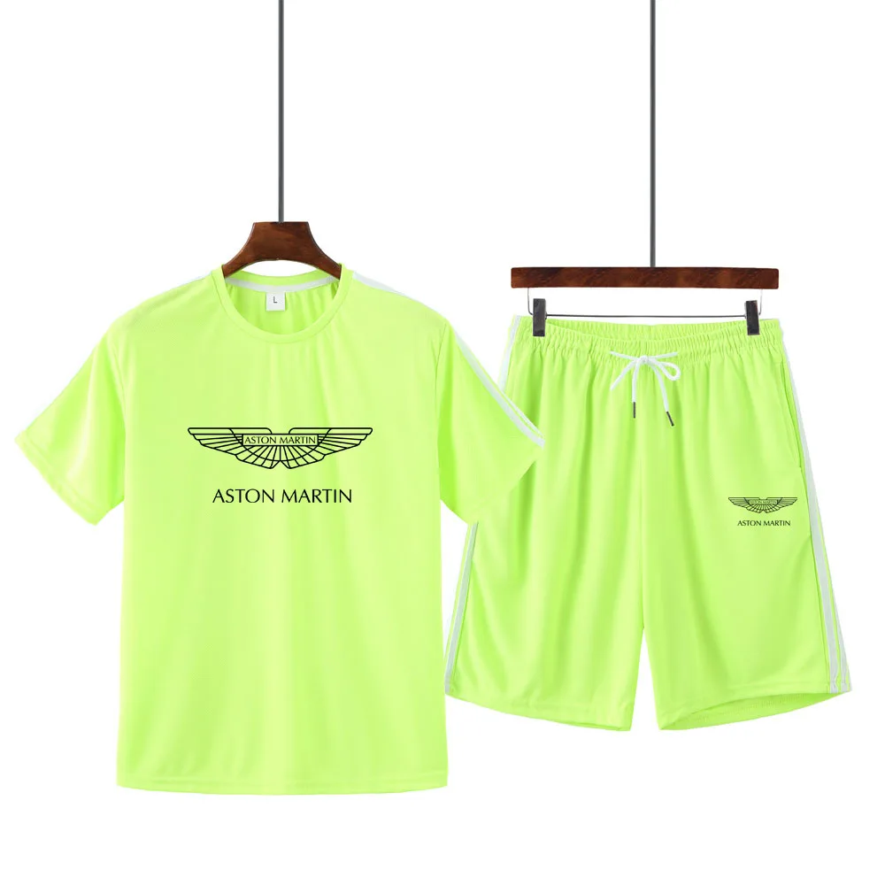 

Men's summer hot sale ASTON MARTIN print round neck short sleeve + casual shorts sports running suit male MA10