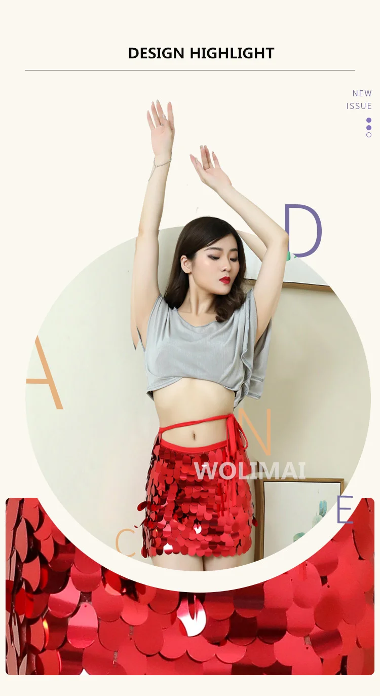 Hip Scarf Belly Dance Belt Sequins Waist Chain for Bellydance Accessories Practice Wear Shinning Women Short Wrap Skirt Oriental