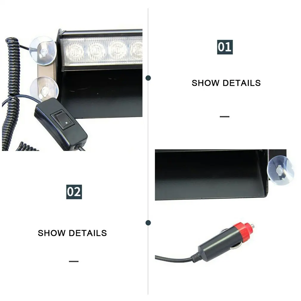 

8Led Car Red Blue Front Stop Suction Cup Strobe Light Shovel Flash Open Road Strobe Light Rear Stop Glass Warning Light