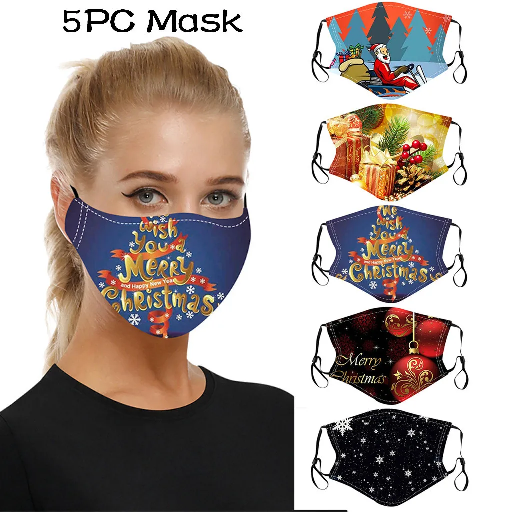 5 шт. моющаяся защитная маска для взрослых с 3D-принтом Санта-Клауса | Красота и