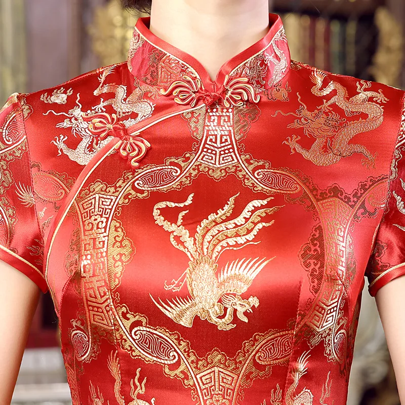 Длинные Cheongsam Тонкий Винтаж Женщин Феникс Платье Тан Костюм Плюс Размер Платья |
