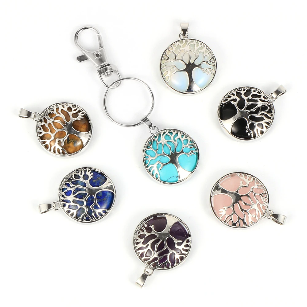 Брелок с подвеской в виде дерева жизни из натурального драгоценного камня