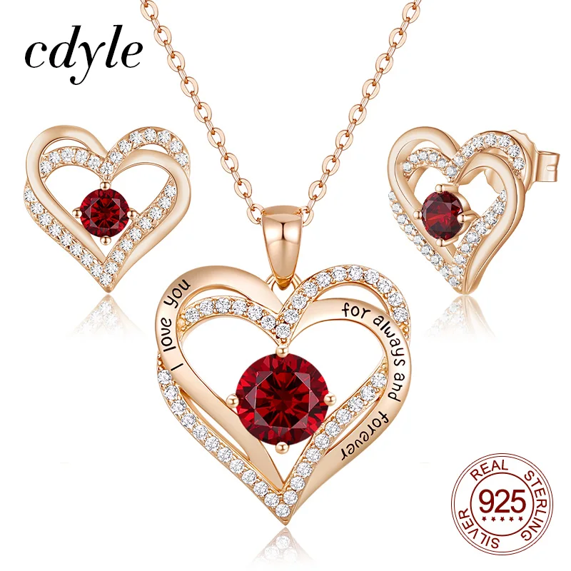 Cdyle женский кулон в виде сердца ожерелье серьги набор с циркониевым камнем я