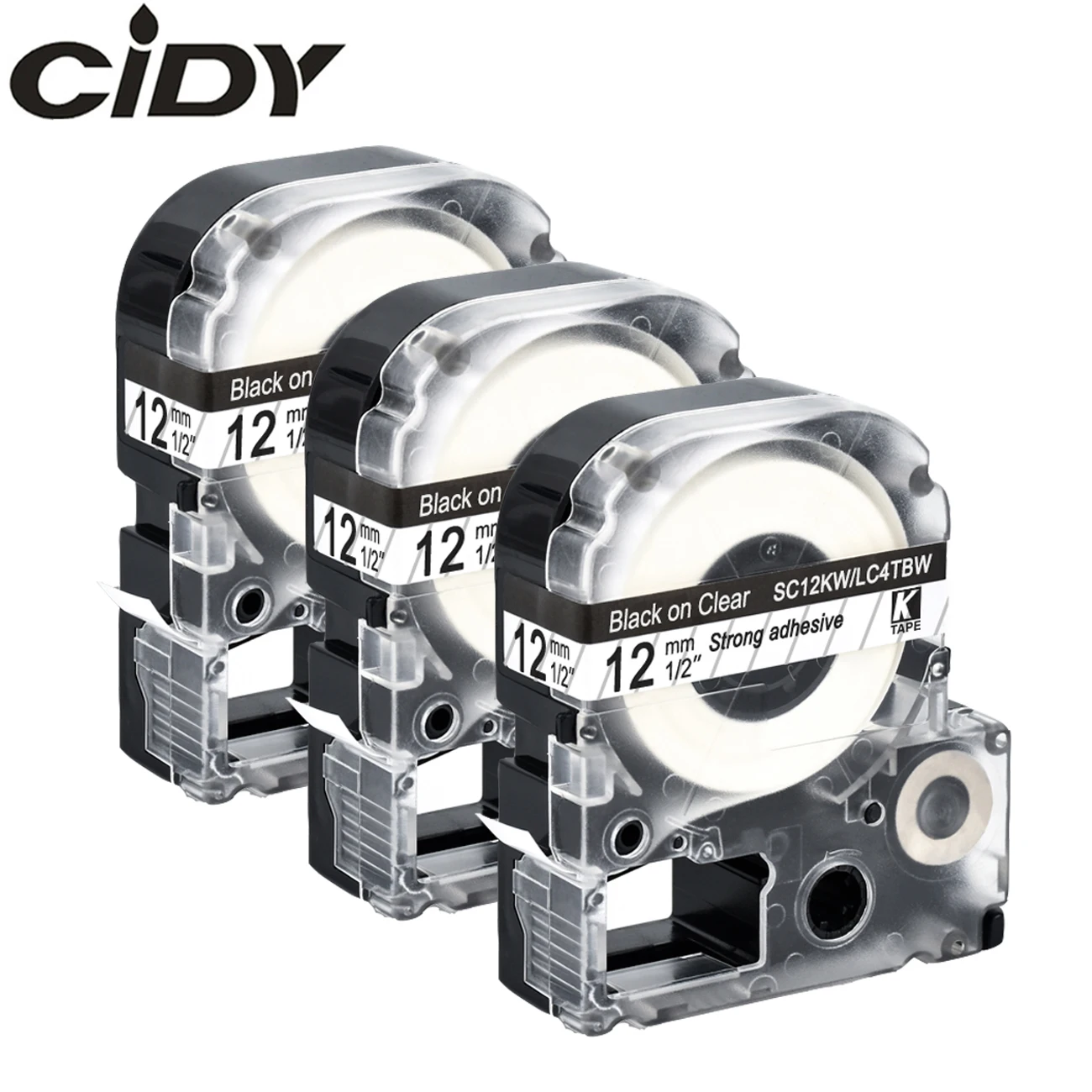 

CIDY 3pcs Compatible 12mm tape ST12KW black on clear labeling tape used for KingJim LabelWorks LW300 lw400