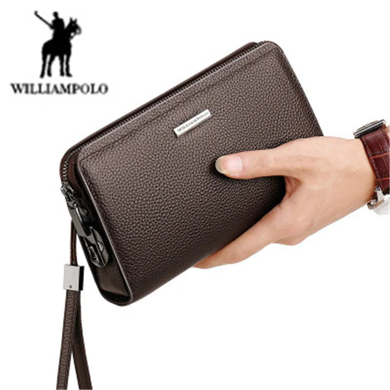 

WILLIAMPOLO Men Wallet Genuine Leather Business Clutch Bag With Coded Lock Purse Cigarette Mobile Phone Bank Card Wallet For Men