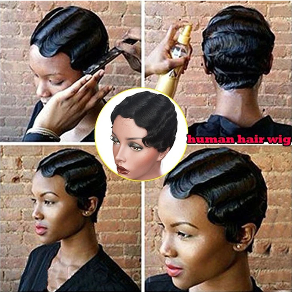 Short Finger Wave Wig - Short Bob and Pixie Cut Brazilian Human Hair Wigs for Women with Full Machine Natural Curls image 3