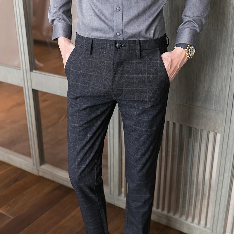 Брюки Мужские приталенные до щиколотки брендовые классические штаны уличная