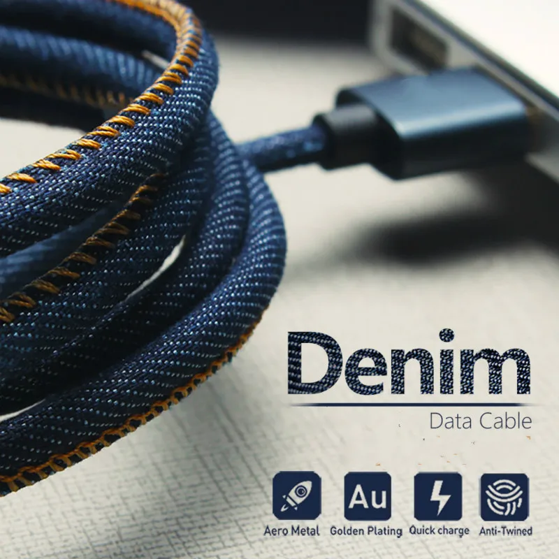 Джинсовый нейлоновый Micro USB C Type зарядный провод Быстрая зарядка 3 0 A кабель для