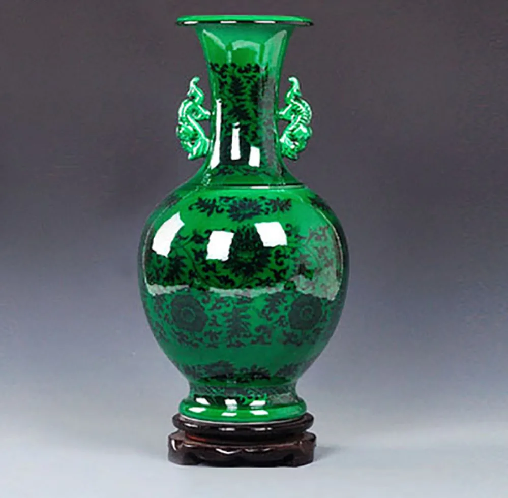 

Imitation Jade Emerald Ceramic Vase Flower Texture Classical Painted Vases Dark Lines Porcelain Vintage Home Decor Storage Jar