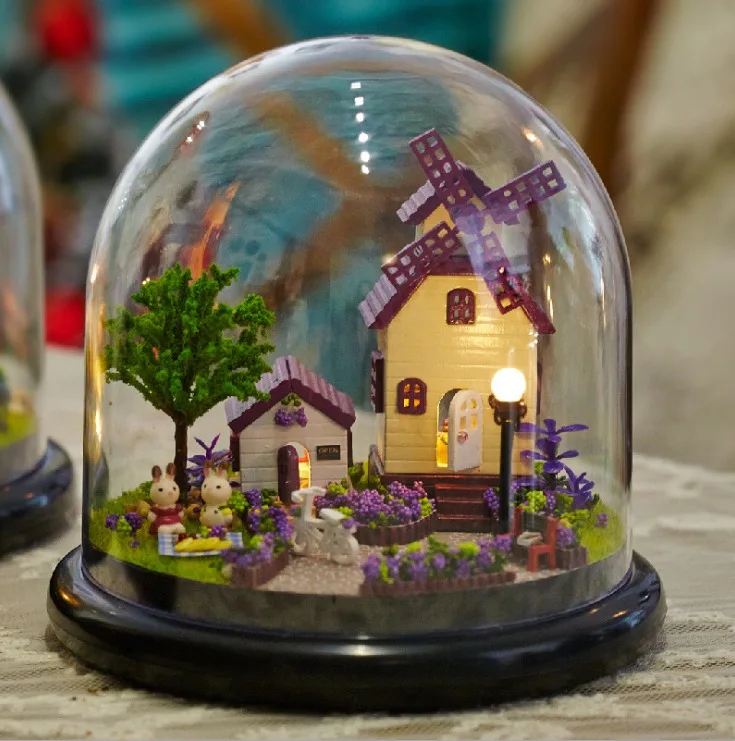 

Handmade Small Doll House Provence Farm Wooden Doll Houses Miniature Home Decor Assembling Dollhouse Diy Glass Ball Toys Kits
