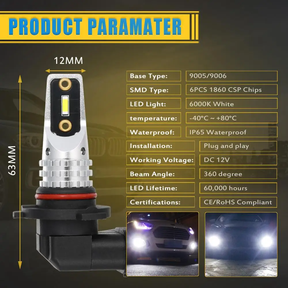 2x9006 H4 H16 H8 H1 H9 H7 1156 5202 880 светодиодная автомобильная лампа противотуманная фара для
