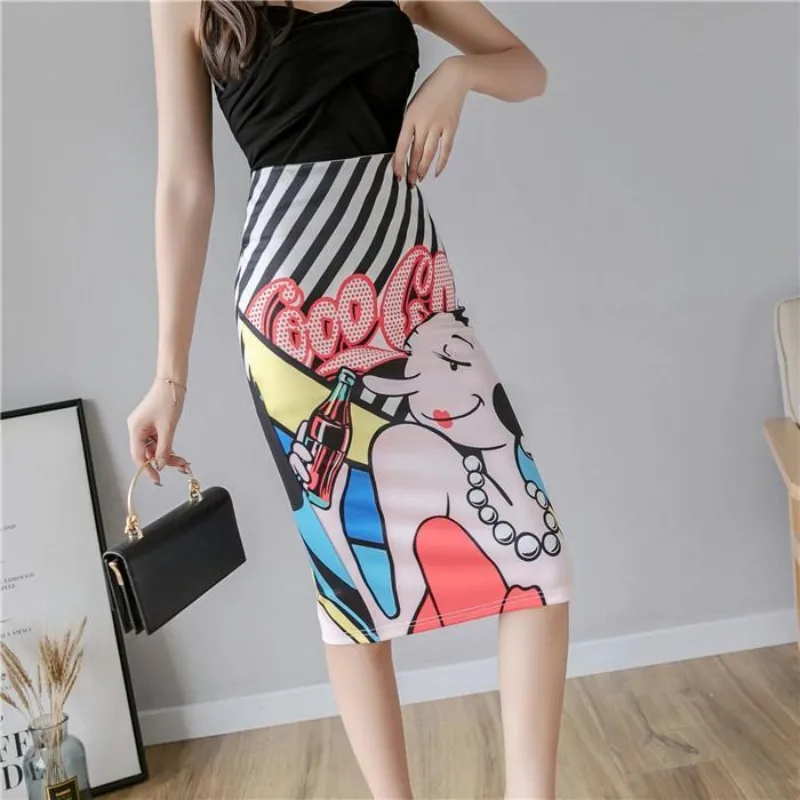 Cola девушки мультфильм рисунок принт с мешковатой юбкой в стиле хип хоп для 2020